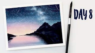 Watercolor night sky with stars - easy step by step tutorial for beginners