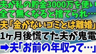 【スカッとする話】夫が私の貯金3000万を使い 全て無くなると捨てられ… 夫「金がないゴミとは離婚」 1ヶ月後慌てた夫が鬼電 →夫「お前の年収って…」