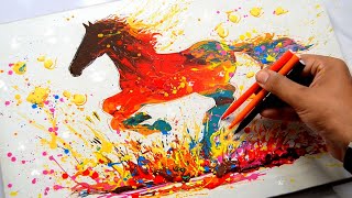 Horse / Abstract Acrylic Painting With Paper Tape / Easy Painting Idea For Beginners