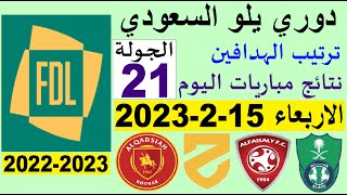 ترتيب دوري يلو الدرجة الأولى السعودي بعد مباريات اليوم الاربعاء 15-2-2023 الجولة 21 - فوز الحزم