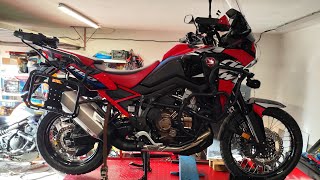 Honda CRF 1100 DCT przegląd po 24 tyś km, uszkodzone fajki, wyciek oleju.