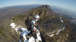 妙義山（鷹戻し、ニ段ルンゼ、中之岳、東岳）冬登山　鎖場　チェーンスパイク　2023.2.12 Mt.Myougi/Gunma/Japan  chain scrambling