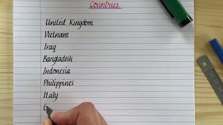 Writing My Subscribers Countries | handwriting | English | asmr | calligraphy | neat handwriting