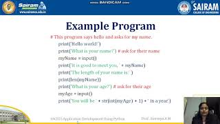 LectureVideo 18CS55 Module1 PythonBasics FirstProgram Sowmya
