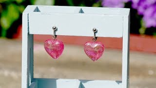 【UVレジン アクセサリー】ダイソー カラーレジンでハートのイヤリング ★【resin How to make】heart earrings Clear dot