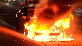 Dramatic Car Fire on the EB 10 Freeway