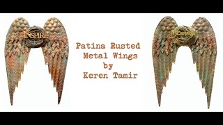 Mixed media altered metal wings with Finnabair rust and patina pastes