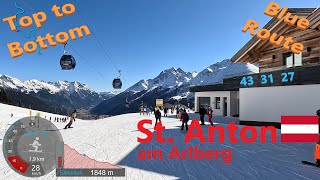 [4K] Skiing St. Anton am Arlberg, Blue Route Top to Bottom From Kapall Pistes 43 31 27, GoPro HERO11
