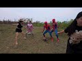 omg brave spider man team use heavy weapons destroy ferocious 2 horned monster to save the girl