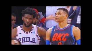 Russell Westbrook Stares Down Joel Embiid for Dunking on Him & Staring Him Down! Thunder vs Sixers