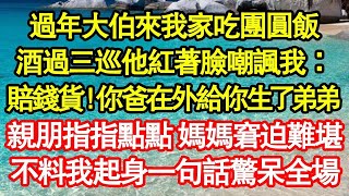 過年大伯來我家吃團圓飯，酒過三巡他紅著臉嘲諷我：賠錢貨！你爸在外給你生了弟弟，親朋指指點點 媽媽窘迫難堪，不料我起身一句話驚呆全場 真情故事會  老年故事  情感需求  愛情  家庭