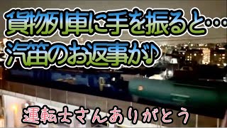 ベランダから貨物列車(ブルーサンダー)に手を振ると…汽笛で応えてくれました♪