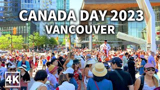 【4K】Canada Day Celebrations 2023, Downtown Vancouver Walk  | Travel Canada (Binaural City Sounds)