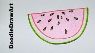 Drawing: How To Draw a Watermelon - Easy step by step drawing lesson