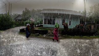 Rain walk Big Thunder And Strong Wind the scary Red soil Village | Rain For sleep Very refreshing