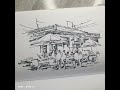 urban sketching series basics วาดรูป perspective แบบ 1 จุด ฉากเดินในตลาด