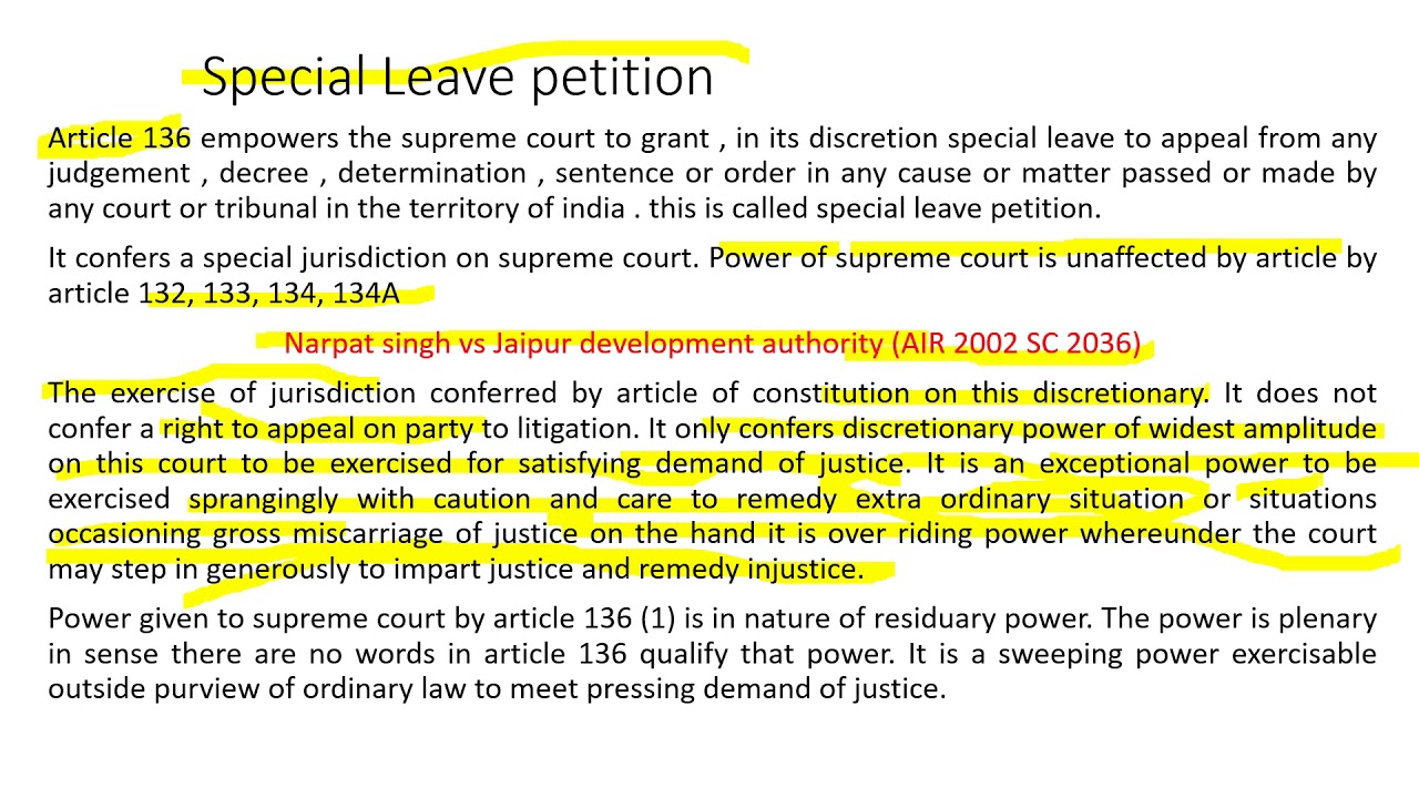 Special Leave Petition Under Indian Constitution ARTICLE 136 - YouTube