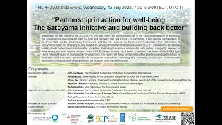 HLPF 2022- Partnership in action for well-being: The Satoyama Initiative and building back better