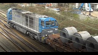 Rare ! Vossloh G 2000 Diesel engine pulls a really heavy steel train