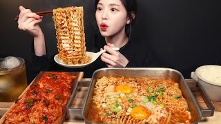 SUB)Egg Ramyeon with Kimchi \u0026 Rice Mukbang ASMR Eating Sounds