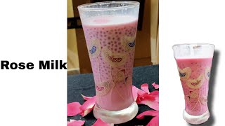 Rose Milk recipe | Rose Milk | #shorts | Rose Essence recipe | milk recipe | basil seed \u0026 sabja seed