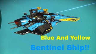 No man's sky Blue and yellow sentinel ship Showcase Get Yours Today!!