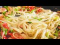 frankfurter sausage glass noodle stir fry