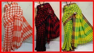 Pure Cotton Bengal Handloom Gamcha Checked Sarees Collections