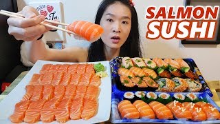 ALL SALMON Sushi \u0026 Sashimi Feast!! Sushi Rolls, Nigiri | Japanese Food Mukbang w/ Asmr Eating Sounds