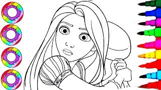 Coloring Disney Tangled Funny Rapunzel with a Cooking Pan Coloring Pages l How to Draw and Color