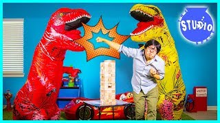 Giant Life Size T-Rex Dinosaurs Crash the Office and Play Jenga!!!