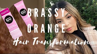 TONING ORANGE BRASSY HAIR WITH MATRIX COLOR SYNC