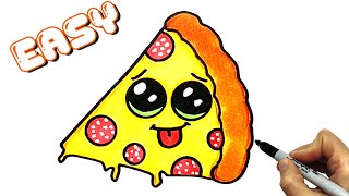 Draw a Cute Pizza. How to draw a Pizza very easy. Kawai food drawings.