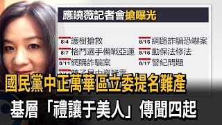 國民黨中正萬華區立委提名難產　基層「禮讓于美人」傳聞四起－民視新聞