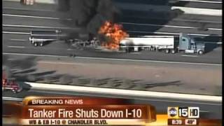Two tankers collide, catch fire on I-10