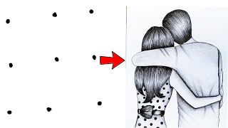 Girl drawing | Drawing young loving couple - simple and easy Drawing |girl dots drawing | drawing