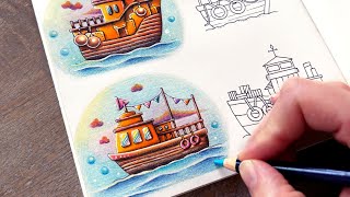 How to color a ship, sea \u0026 sunset background 🚢 🌊 ☀️ | Small Victories from Johanna Basford