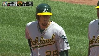 OAK@BOS: Sogard hits a line-drive RBI single to right