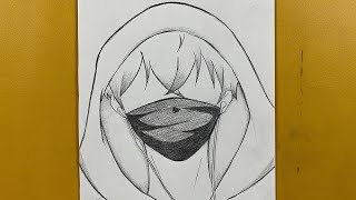 Easy anime drawing for beginners || how to draw anime boy wearing hoodie n face mask
