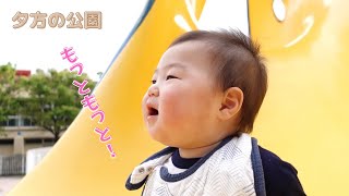 [生後9カ月] 夕方のお散歩で公園デビュー♪息子の放つボールにおびえるパパ【vlog】