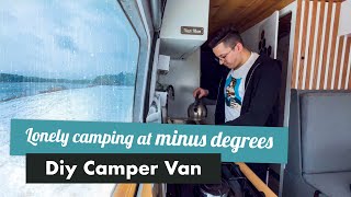 Lonely camping by the lake at minus degrees | DIY Camper van | slow life | Vanlife