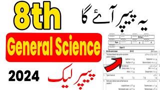 8th Class General Science Original Paper 2024 | Class 8th Science Final Term Paper 2024