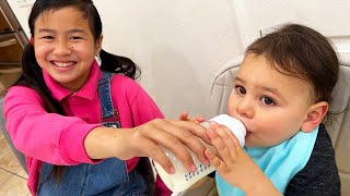 Jannie is a Good Sister & Nanny for Baby Gabe | Funny Stories about Friendship and Playing Together