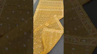 #Golden color jamdani halfsilk saree