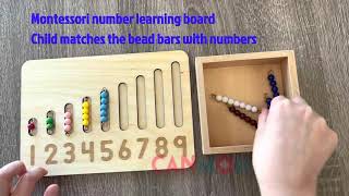 Montessori number learning boards with color bead bars