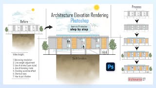 Architecture Elevation Rendering Tutorial in Photoshop | 14 min step by step process | shortcut keys