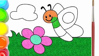 how to draw a butterfly for kids | Нарисуйте и раскрасьте бабочку, Menggambar dan Mewarnai kupu-kupu