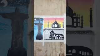 How to draw Christ the Redeemer ,Taj mahal, The colosseum🖌7 Wonders(part-1) #oilpastel #art #shorts