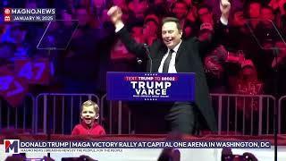 Elon Musk and his son Lil X join Donald Trump onstage at MAGA Victory Rally in Washington DC