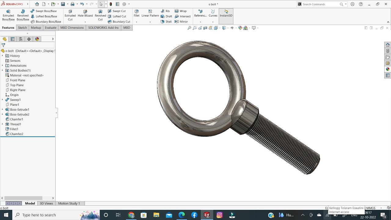 Eye Bolt In Solidworks Solidworks Tutorial Youtube